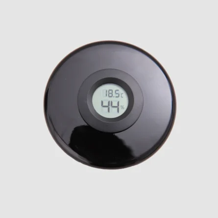 Weithalsdose aus Violettglas mit Thermo-/Hygrometer Detail Deckel
